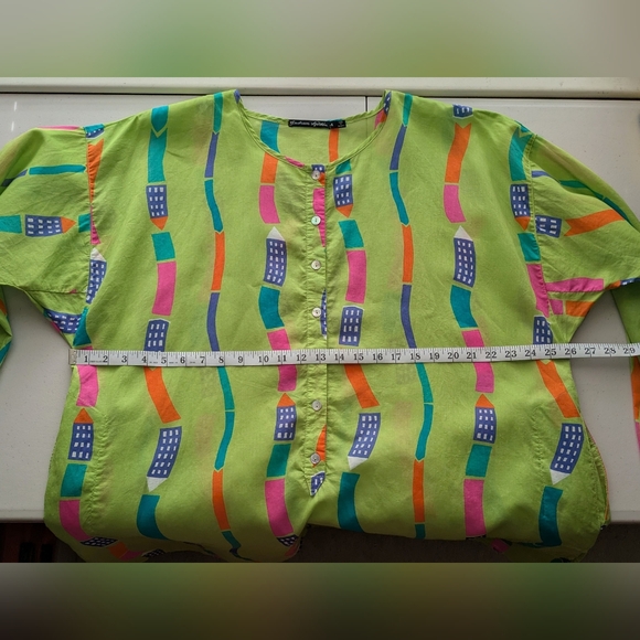 Gudrun Sjoden Vast Woven Tunic Top Long Sleeve Pockets XL Green Cotton Lagenlook - Picture 7 of 16
